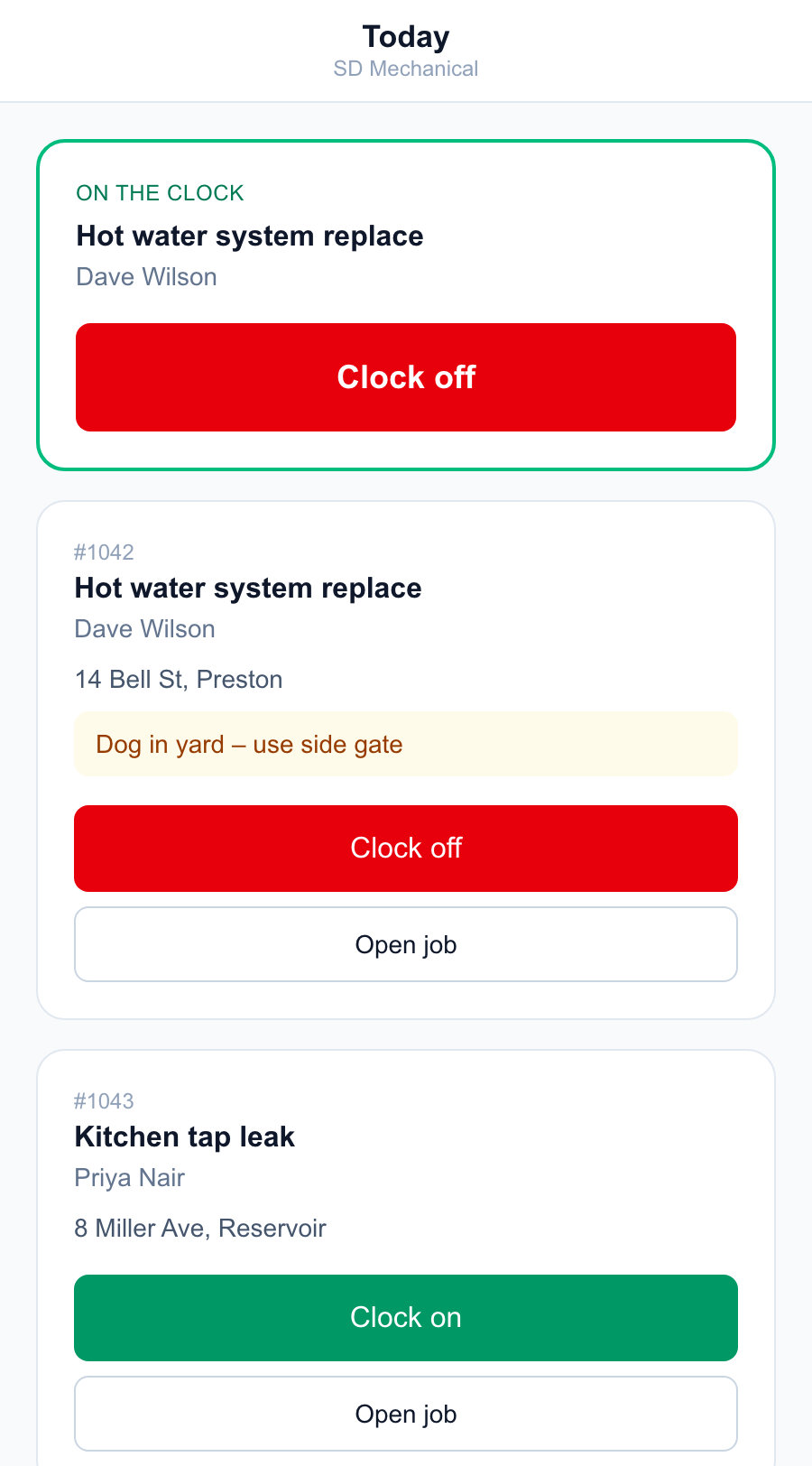 The field worker's Today screen